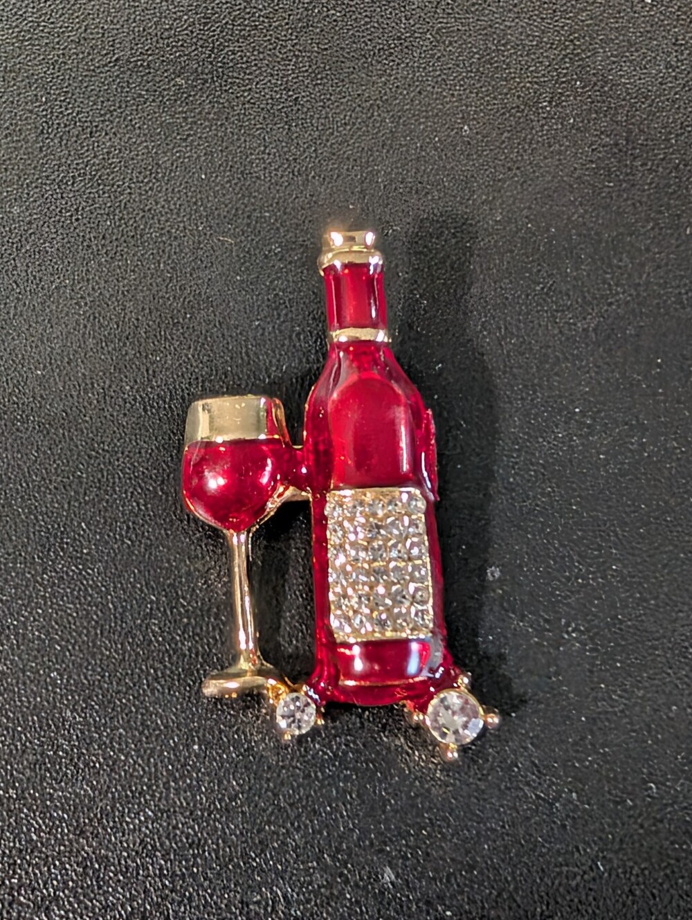 Red Wine Bottle & Glass Brooch Pin - Women's Accessory